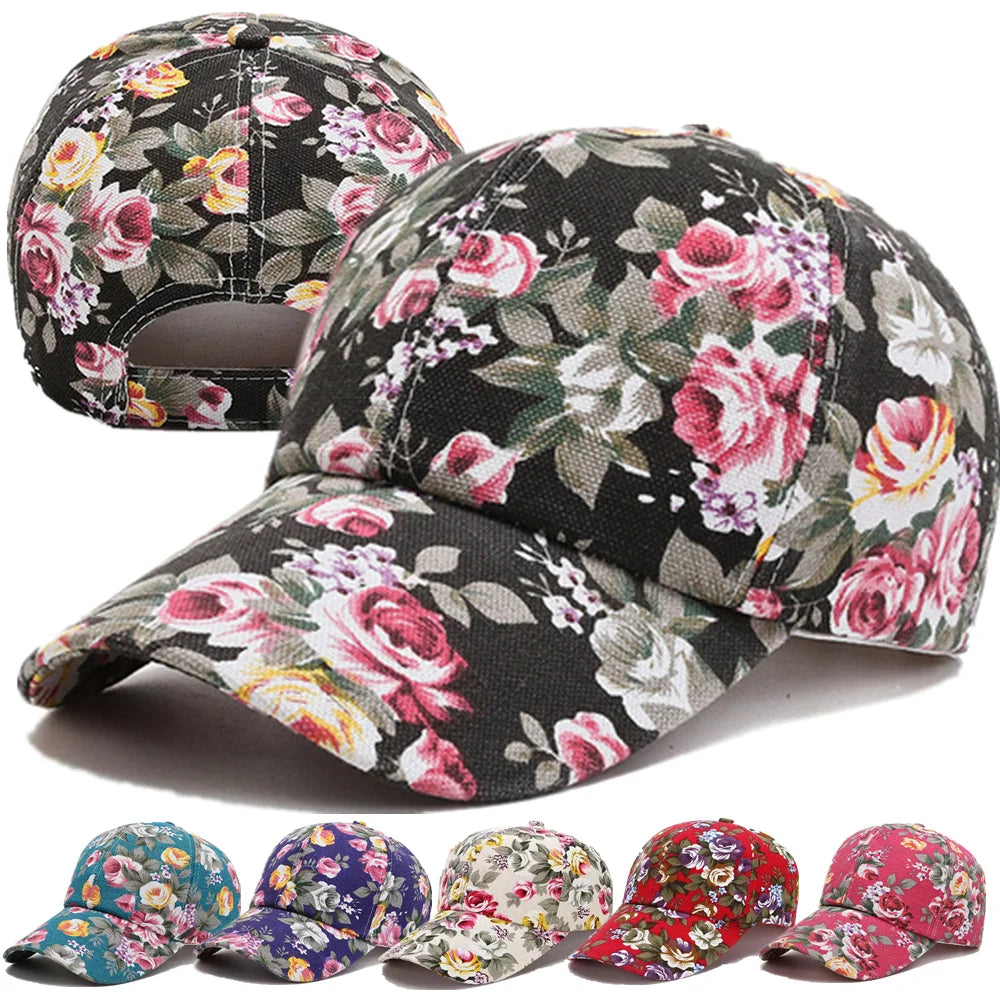 Fashion Women's Summer Cap Floral Print Trucker Hat Outdoor Streetwear Cap Female Baseball Cap With Flowers And Plants Design