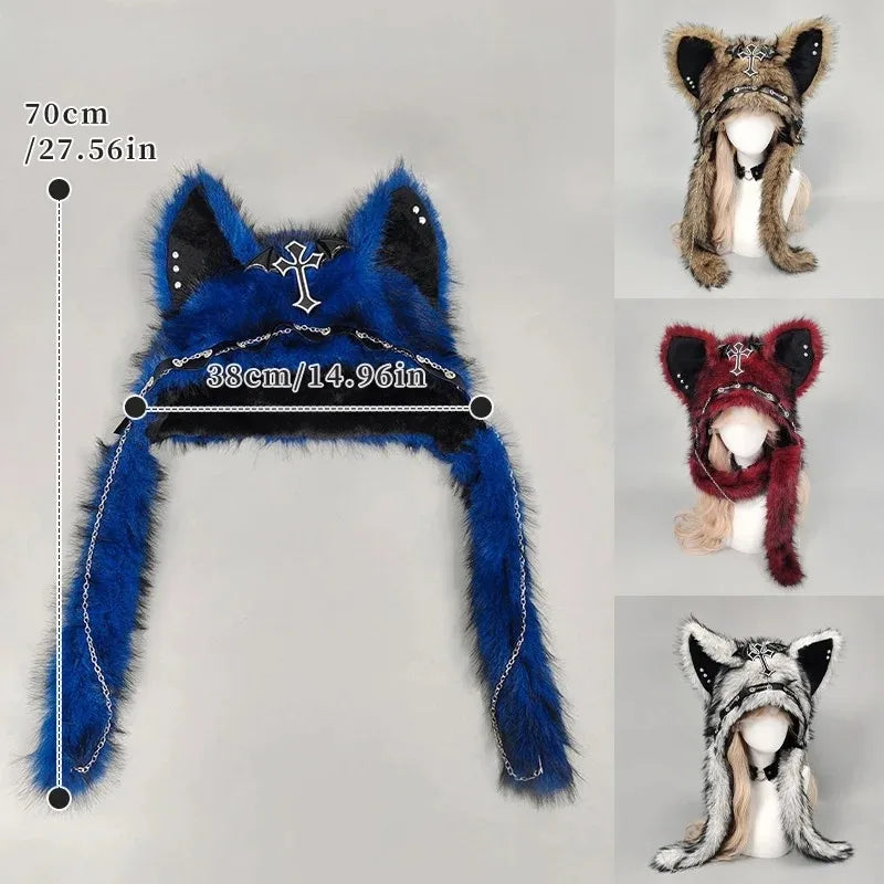 Spicy Girl Cat Ear Hat Punk Style Rock Autumn/Winter Warm Hat Dark Gothic Style Winter Plush Hat