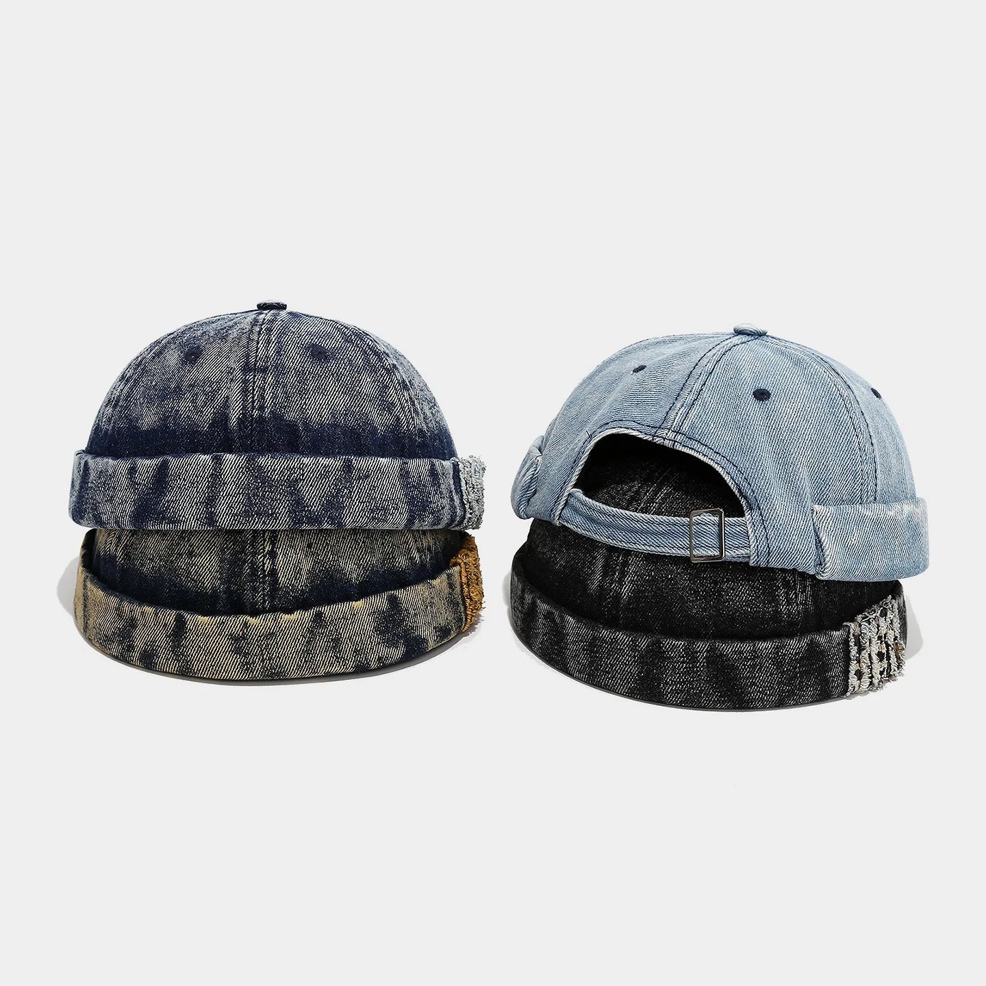 Retro Denim Docker Cap Splicing Style Brimless Caps Without Visor Leopard Beanie Hat Hats Adjustable Street Cool Vintage