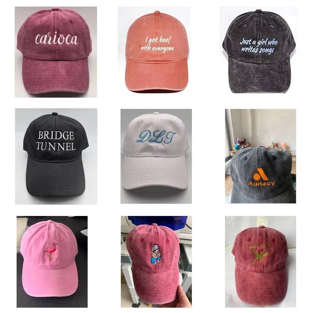 Custom Text Embroidery Baseball Cap  For Women Men Vintage Washed Cotton Dad Hats Snapback Cap Wholesale Dropshipping