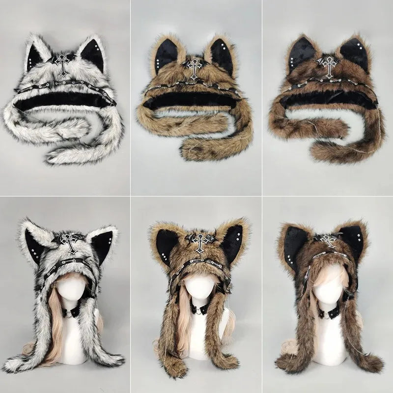 Spicy Girl Cat Ear Hat Punk Style Rock Autumn/Winter Warm Hat Dark Gothic Style Winter Plush Hat