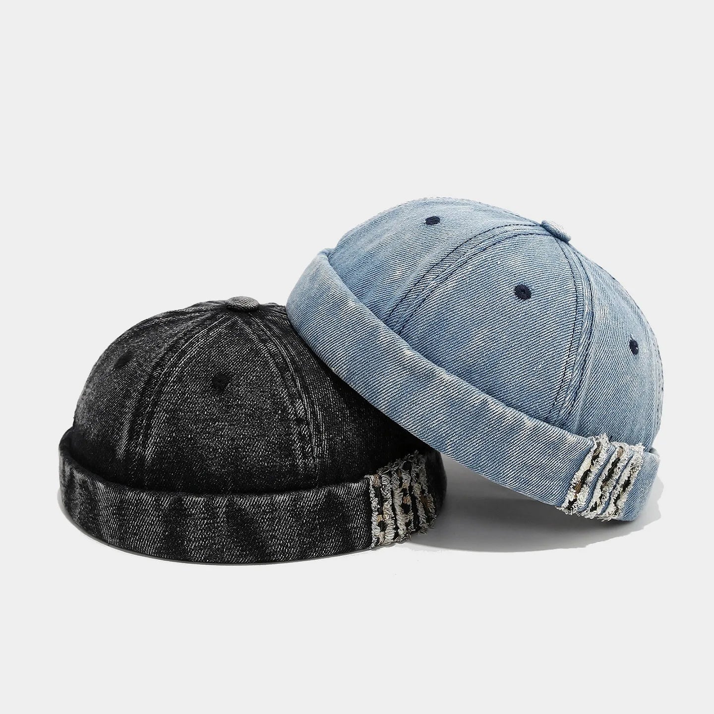 Retro Denim Docker Cap Splicing Style Brimless Caps Without Visor Leopard Beanie Hat Hats Adjustable Street Cool Vintage