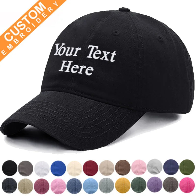 Custom Text Embroidery Baseball Cap  For Women Men Vintage Washed Cotton Dad Hats Snapback Cap Wholesale Dropshipping