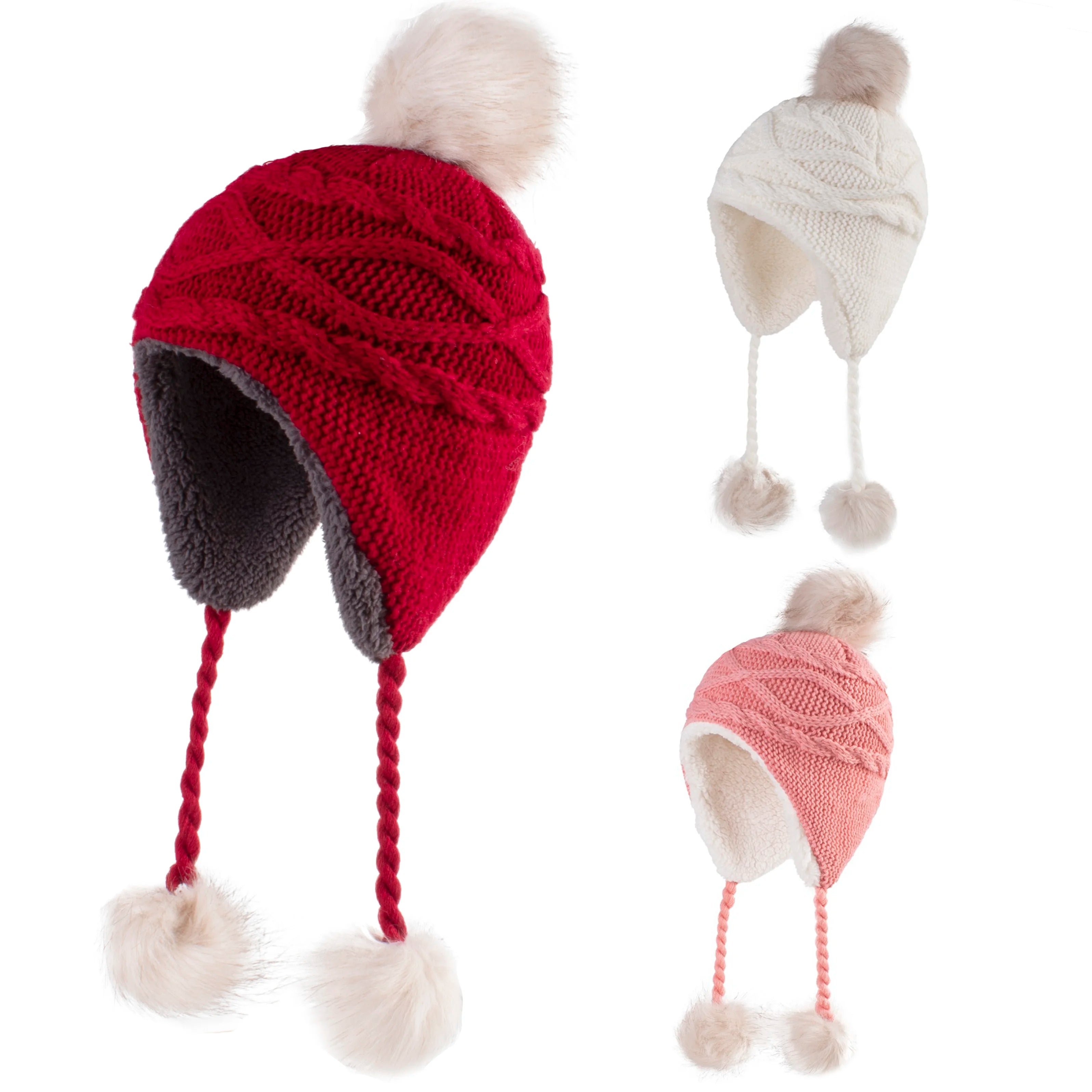 Girls Sherpa Earflaps Hat Kids Winter Hat Beanie Fuzzy Peruvian Hat